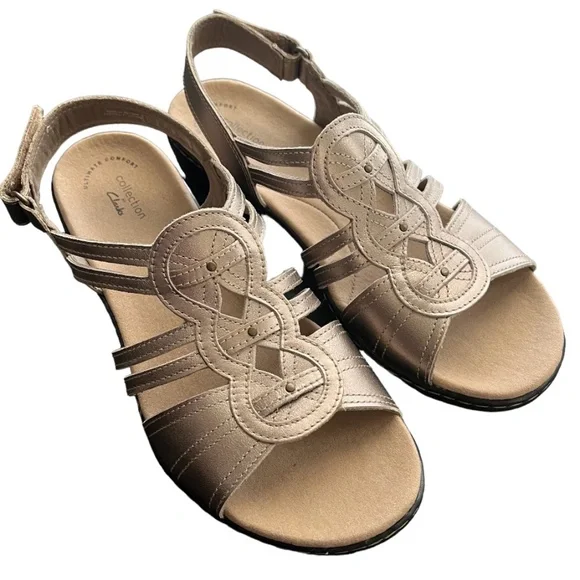 Clarks Shoes Clarks Collection Pewter Metallic Sandals Size M